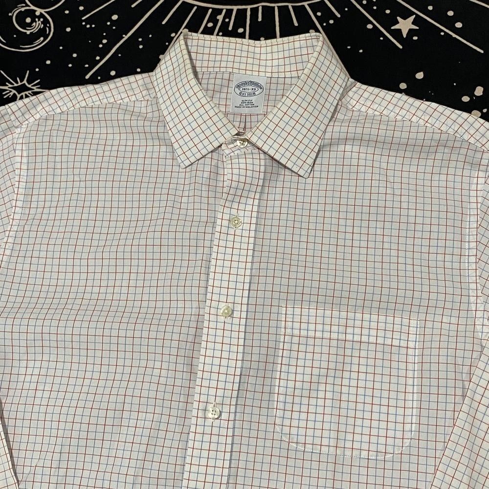 Brooks Brothers Dress Shirt Mens 16.5 White Gingham Cotton Slim Button-Up Formal